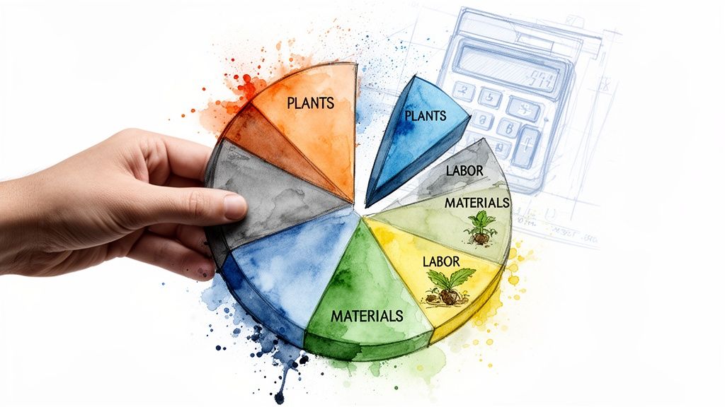 A hand holding a colorful watercolor-style pie chart representing <a href=