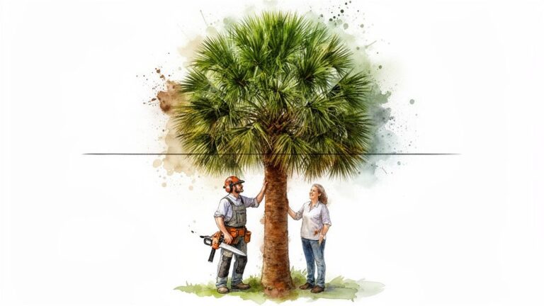 Properly trimmed palm trees showing correct palm tree trimming techniques in California